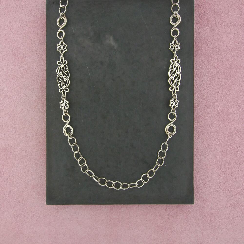 carolyn pollack sterling silver floral scroll layering chain necklace size 24in